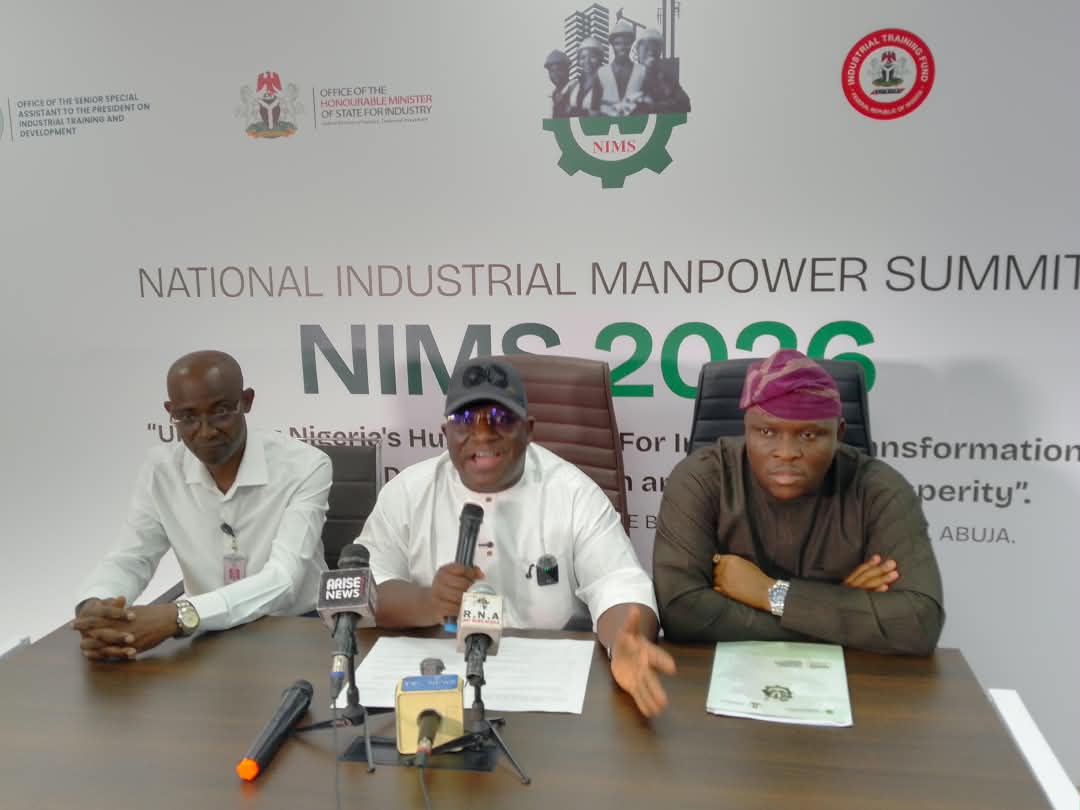 Government and industrial training officials addressing a national human capital development briefing in Abuja.